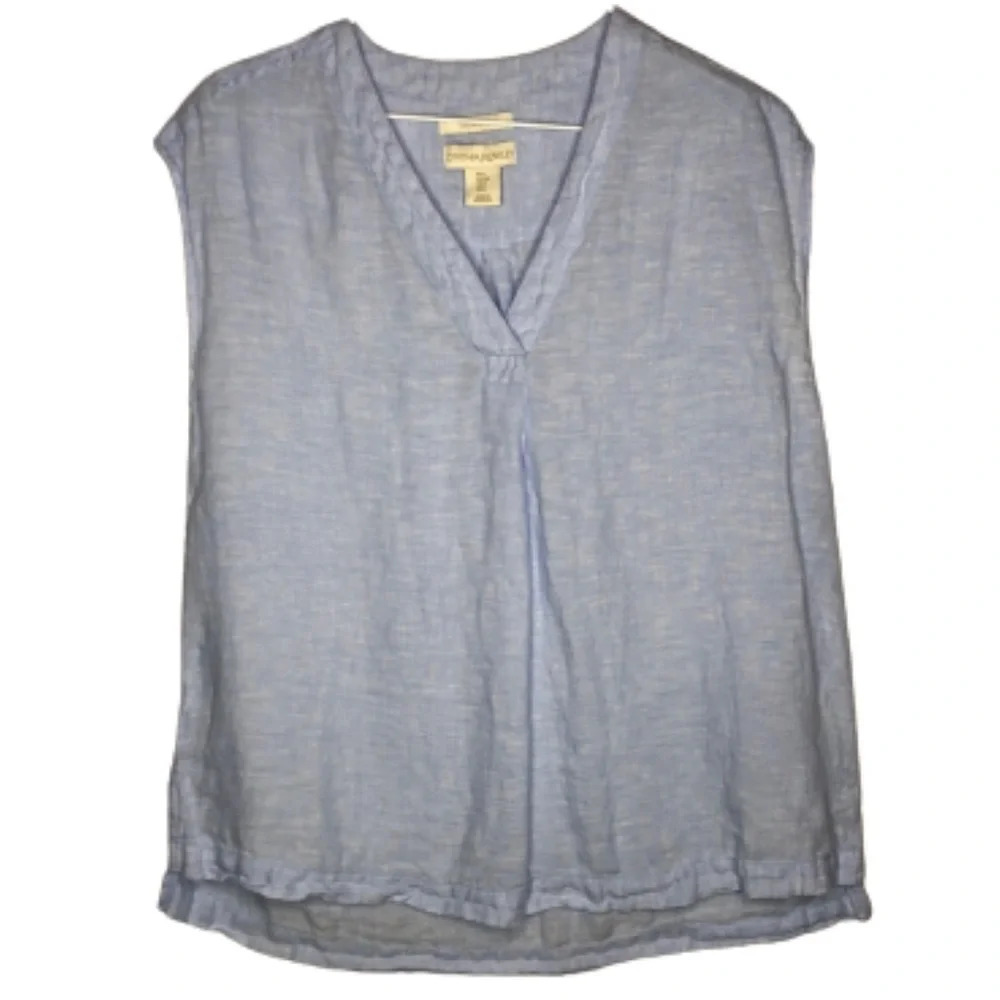 Cynthia Rowley Top Size Small Linen Split Neck Sleeveless Summer Fabric - Picture 4 of 12